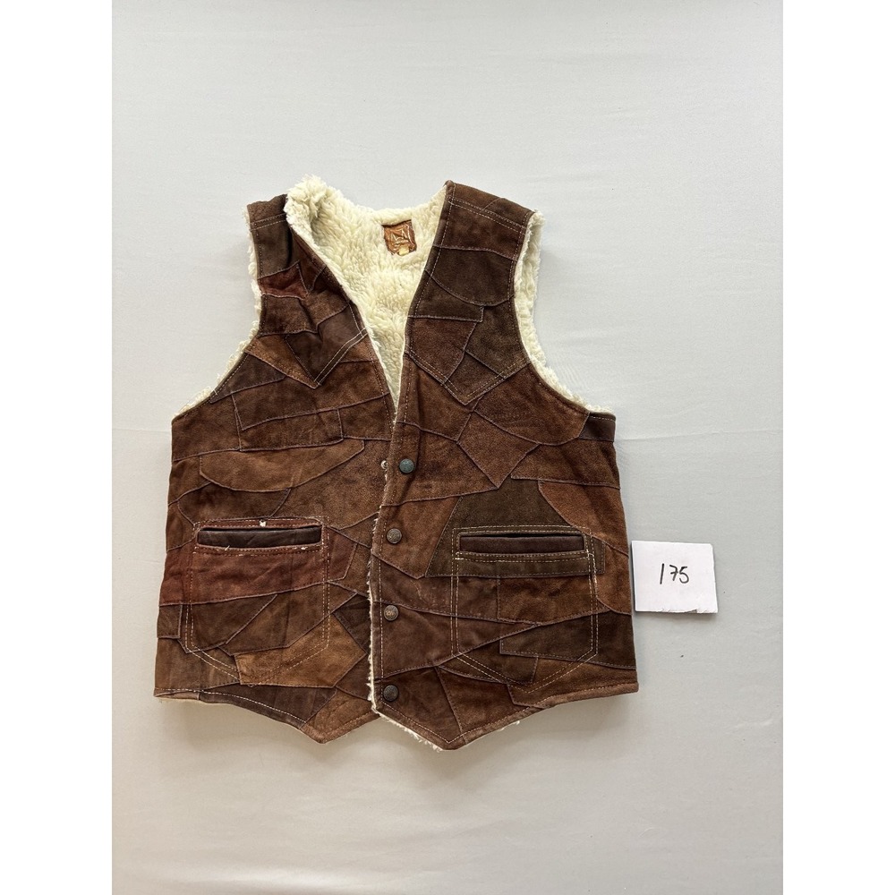 Vintage Monterrey Men Patchwork Suede Shearling Lined Vest Brown Hippie Boho L